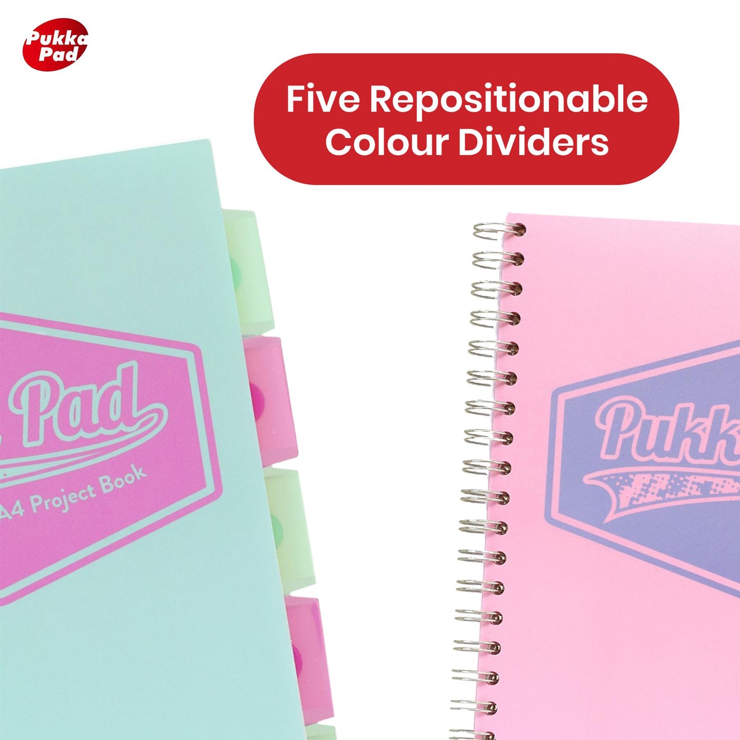 Pukka Pad Project Book - Assorted Pastel Divider Notebook, 200 Pages A4 Notepad for Meetings