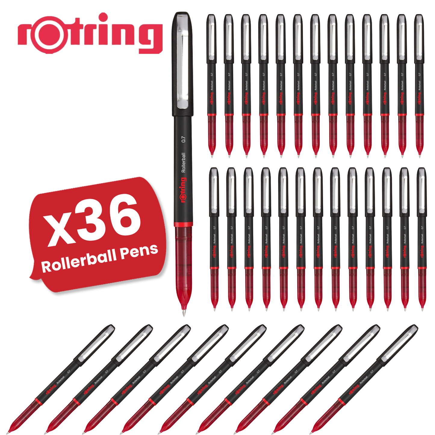 rOtring Rollerball Pen Fine Point 0.7mm - Red Ink, Smooth & Precise Writing