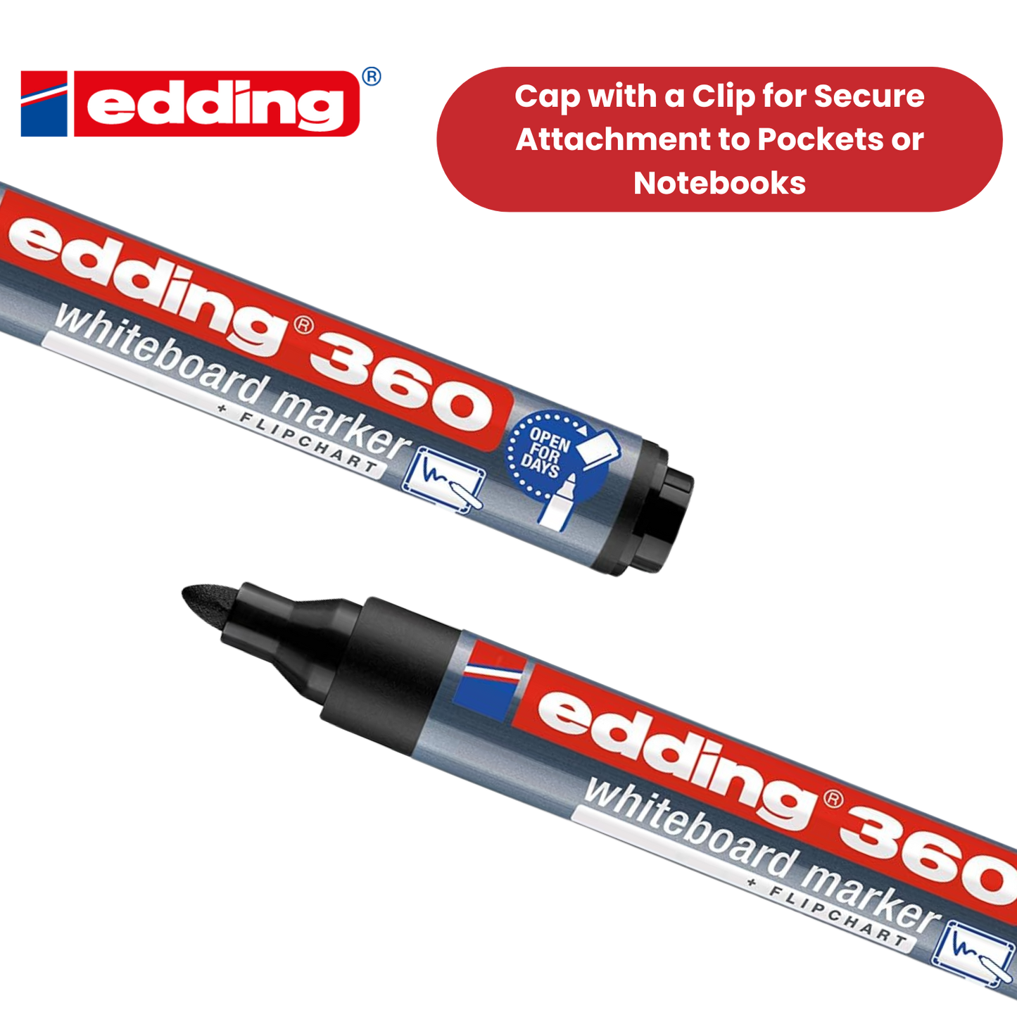 EDDING 360 BULLET TIP BLACK WHITEBOARD MARKERS - BOX OF 10