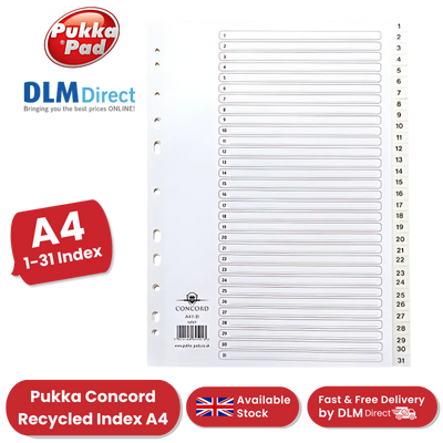 Pukka Concord A4 1-31 Index Recycled Multi-Punched File Tabs Office Organizer