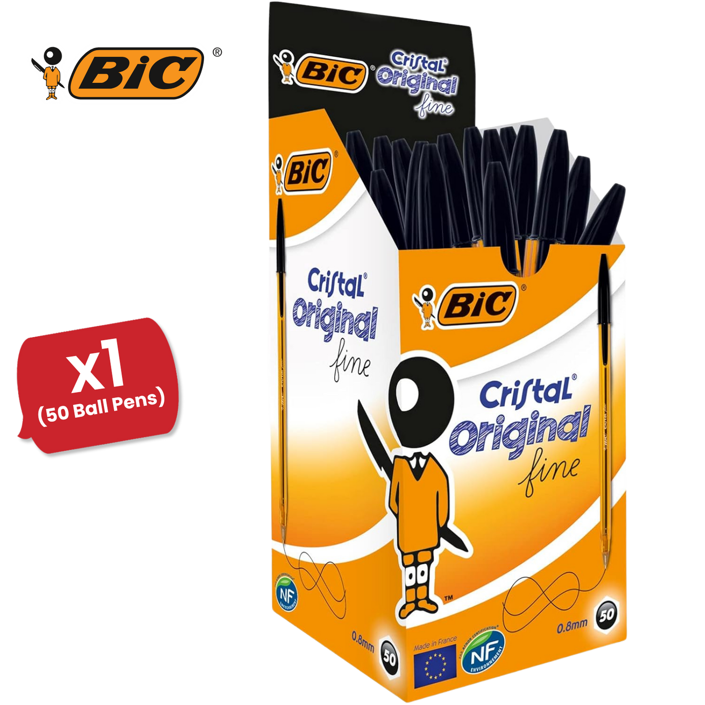 BIC CRISTAL FINE BALL POINT PEN BLACK - PACK OF 50 - 1 to 5 Packs