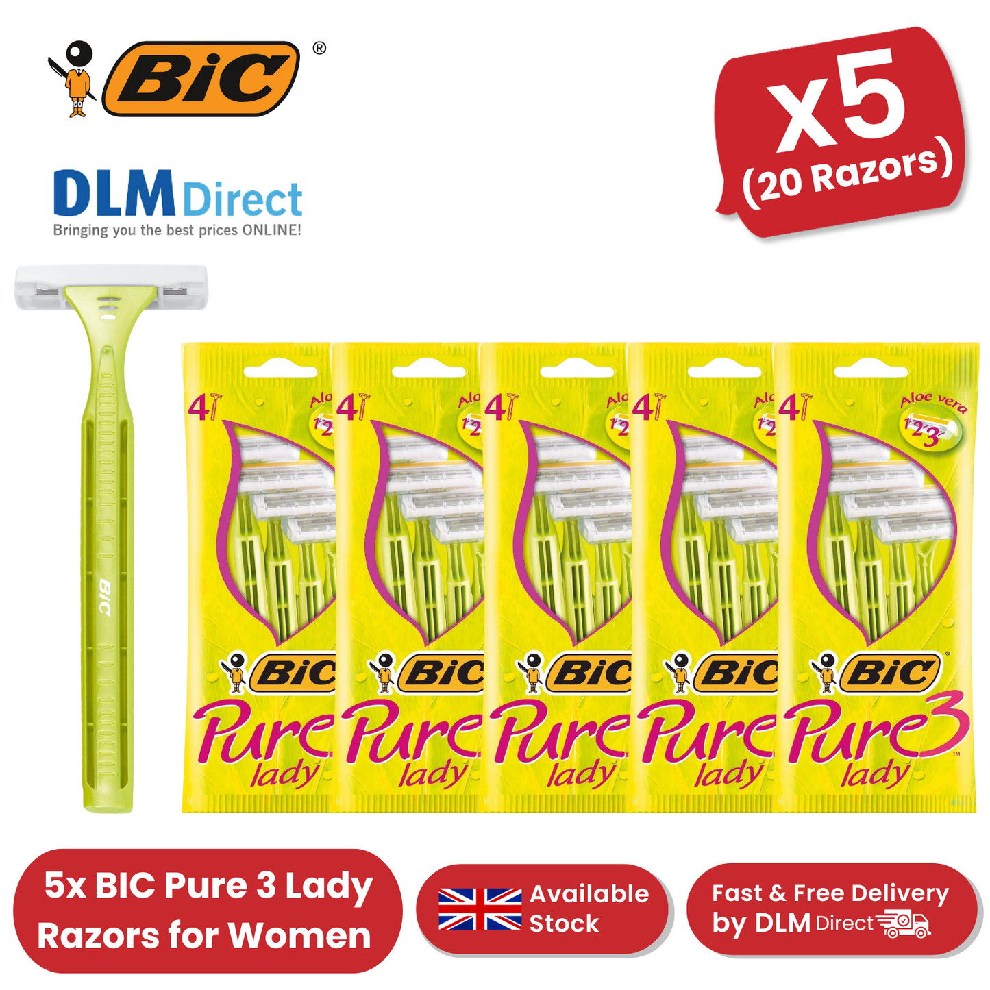 Bic Pure 3 Lady Shavers - 5 Packs
