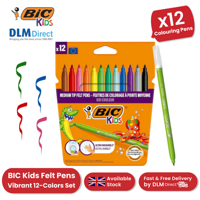 BIC Kids Kid Couleur Felt Medium Blocked Tip Colouring Pens - Pack of 12