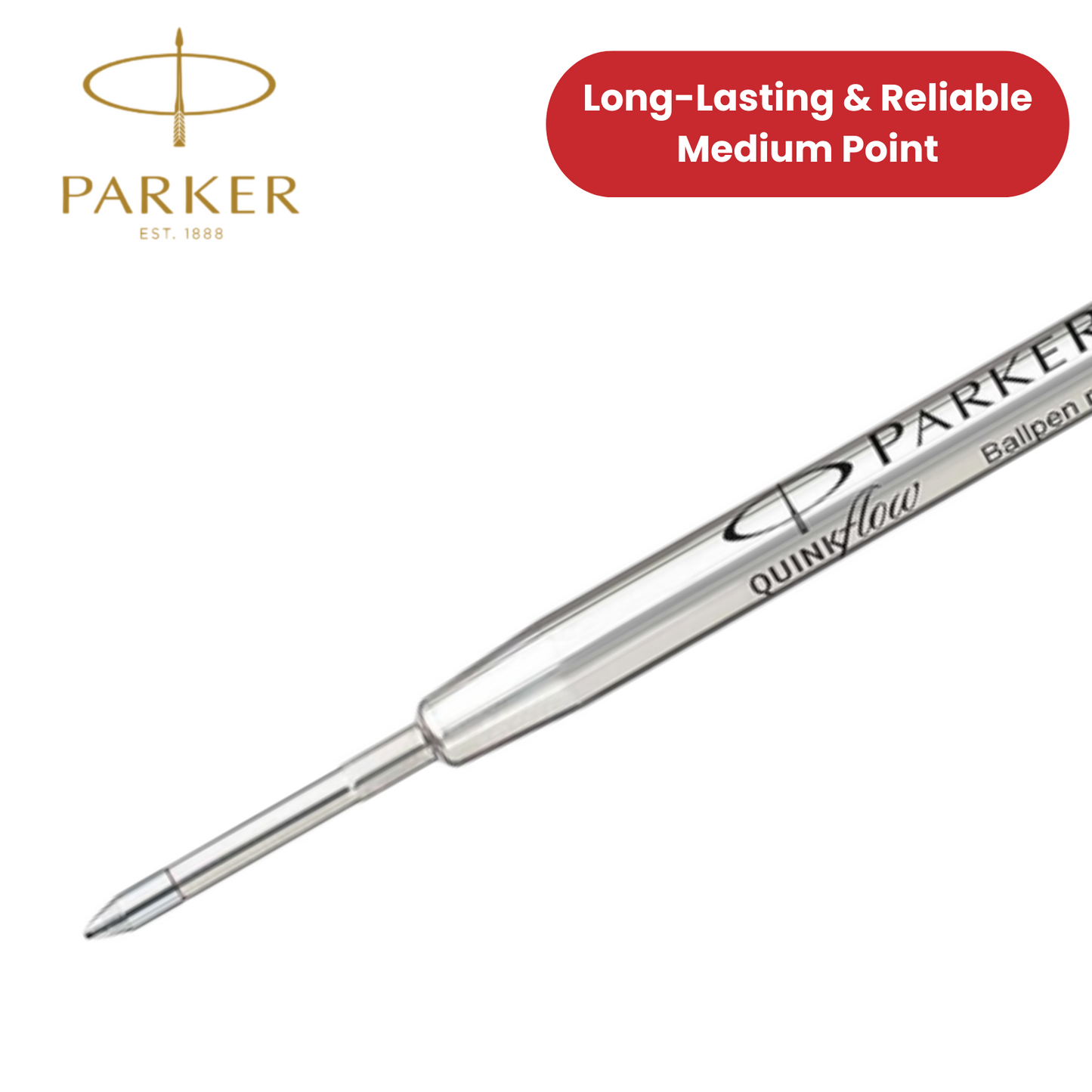Parker QuinkFlow Ballpoint Pen Refill - Black Ink, Medium Point Smooth Writing