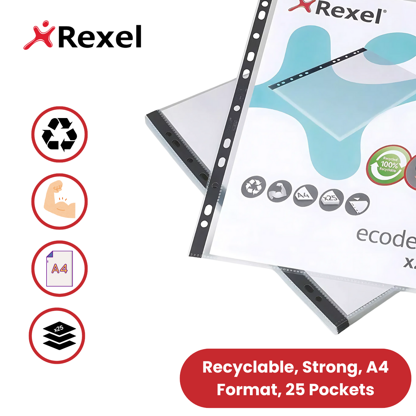 Rexel Ecodesk A4 Top Opening Pockets, Recyclable and Eco-Friendly Pockets x25