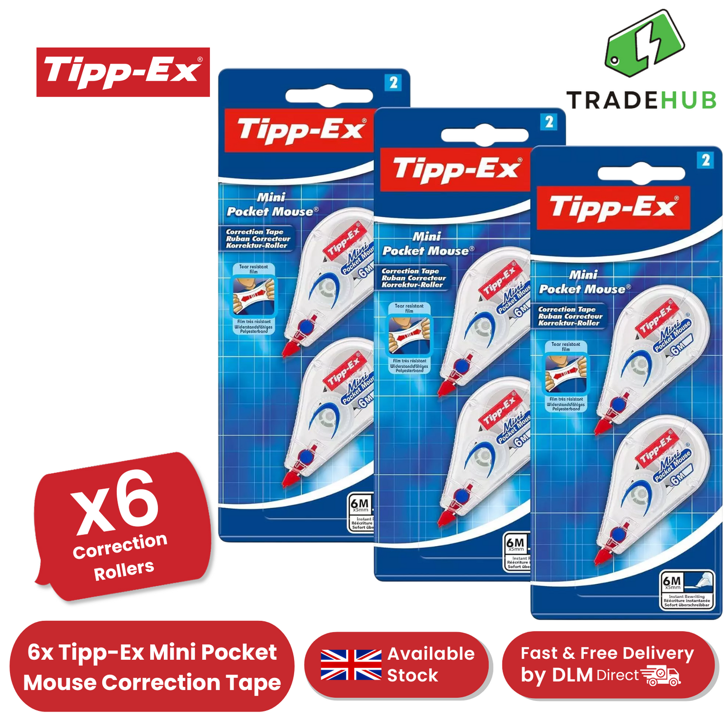 Tipp-Ex Mini Pocket Mouse Correction Roller (Pack of 6)