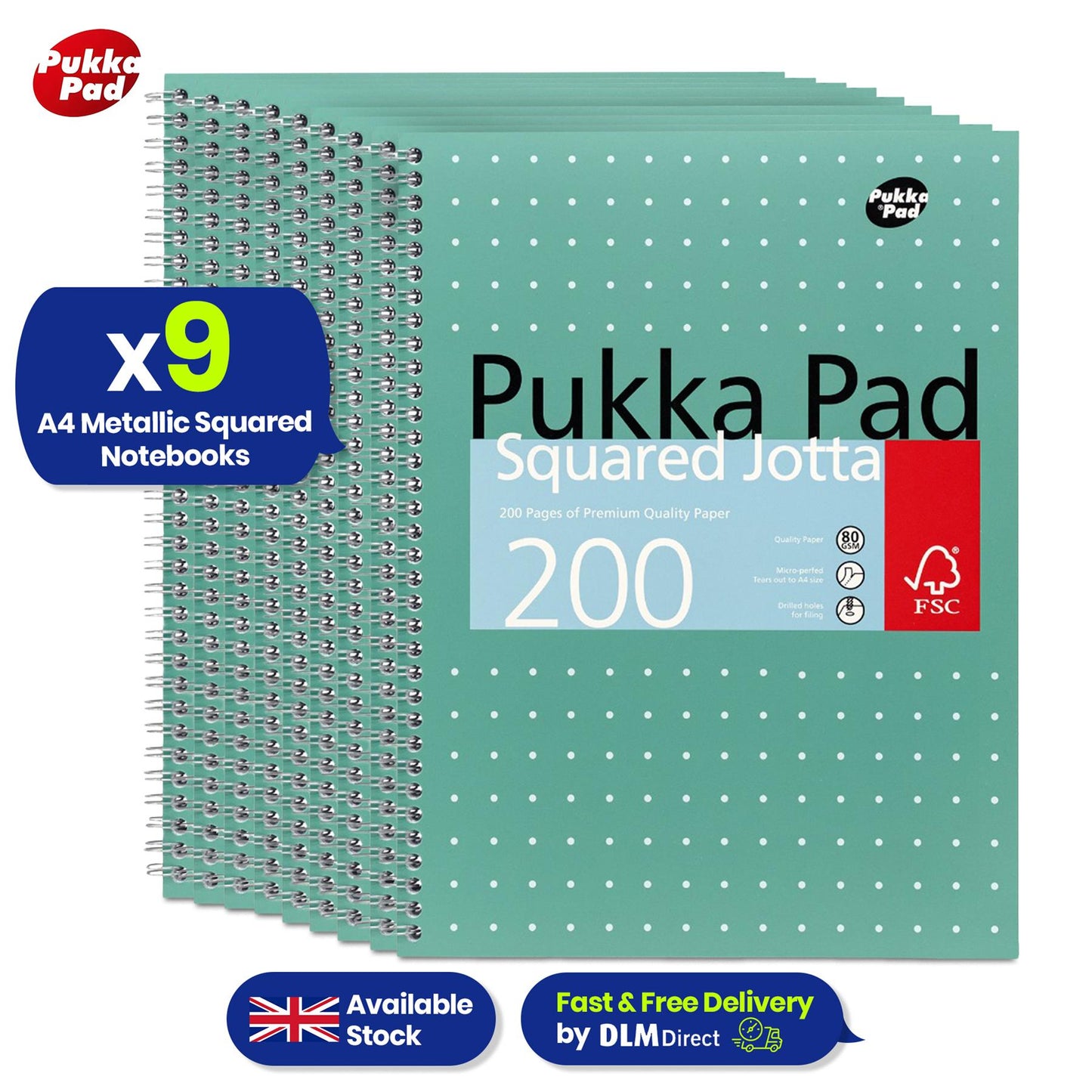 9x Pukka Pad A4 Metallic Squared & Lined Notebooks 200 Pages 80GSM Wirebound