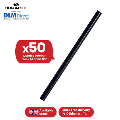 Durable Eurobar A4 Spine Bar Black - 50 Pack Reliable Metal Filing for Paperwork