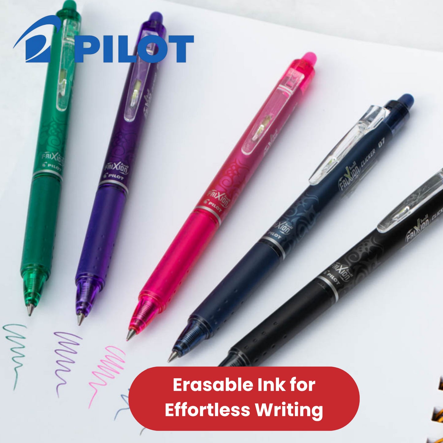 Pilot FriXion Clicker Erasable Gel Rollerball Multiple Pens 0.7mm Tip - Pink