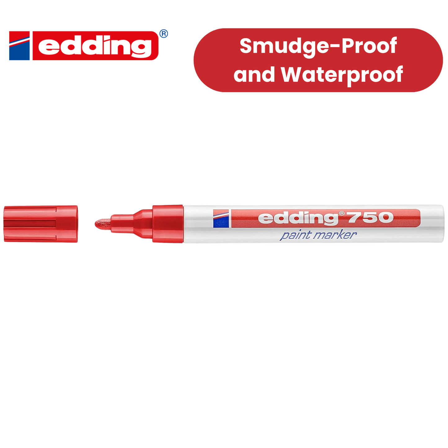 Edding 750 Paint Marker Pack of 1 Opaque Red Low Odour Ink 2-4mm Bullet Tip
