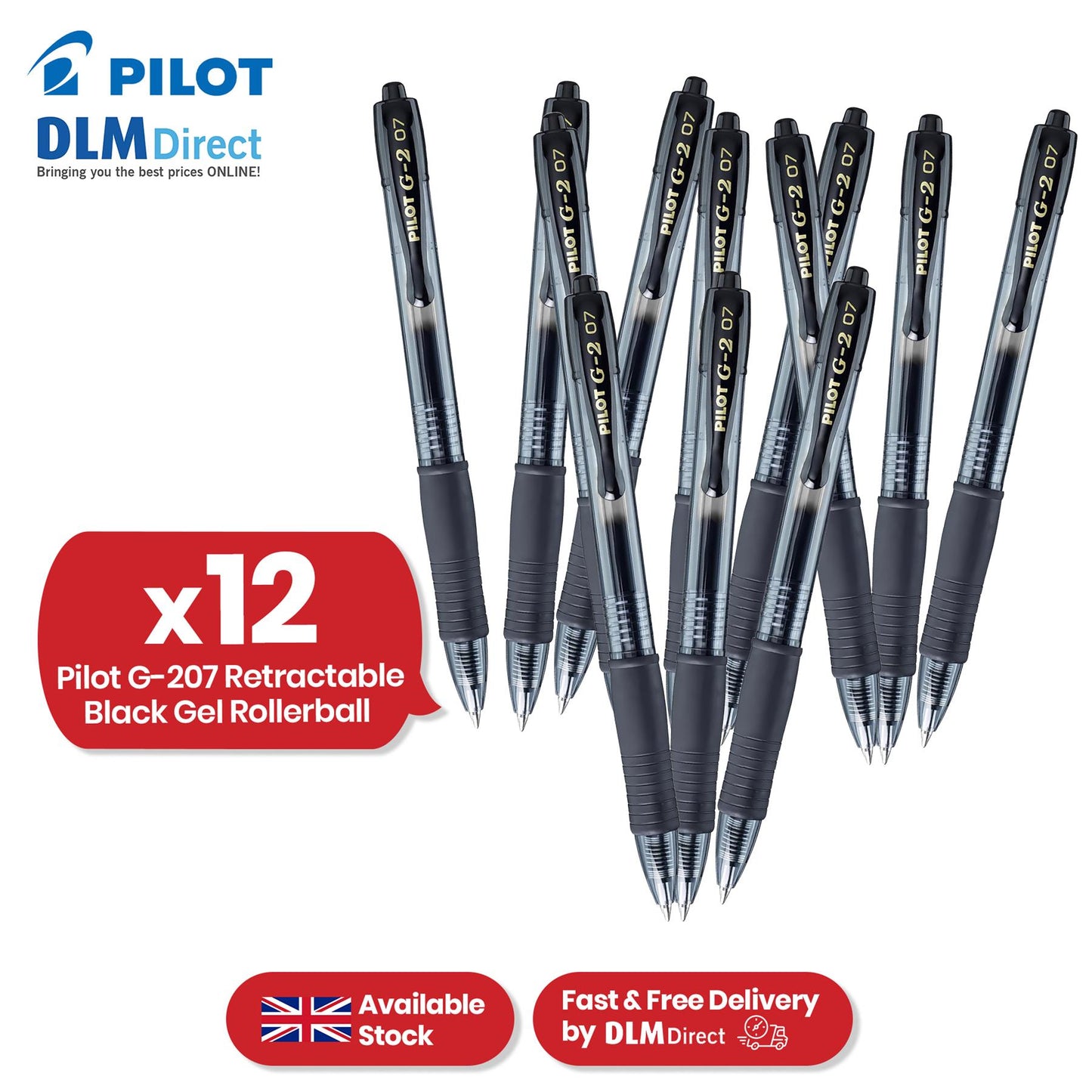 Pilot G-207 Rollerball - Retractable Black Ballpoint, 0.4mm Tip Biro for Writing