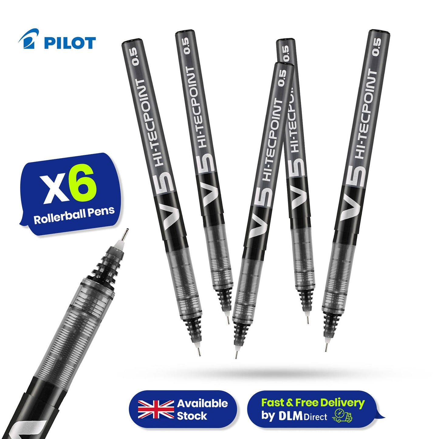 Pilot V5 Liquid Ink Rollerball Fine Value Pack Black (Pack of 6)