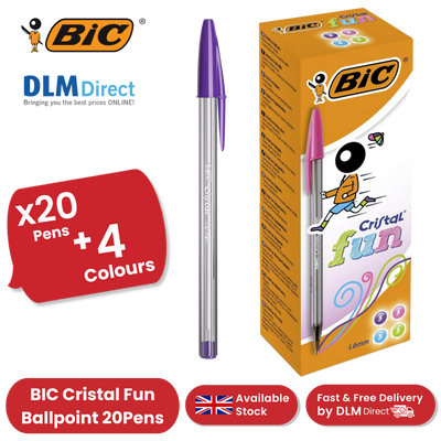 20x BIC Cristal Fun Ballpoint Pens 1.6mm Assorted Colours