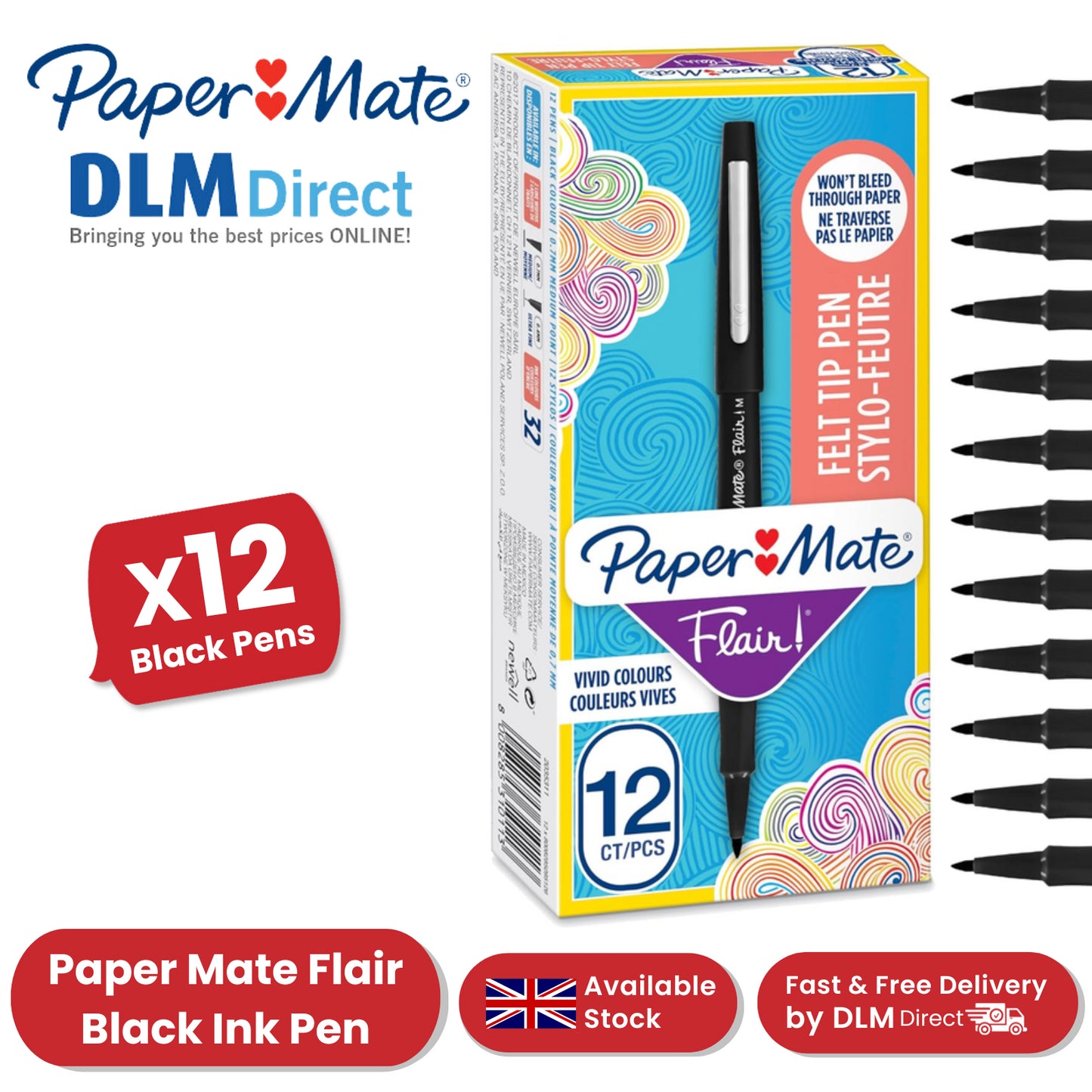 Papermate Flair Original - Black - Pack of 12