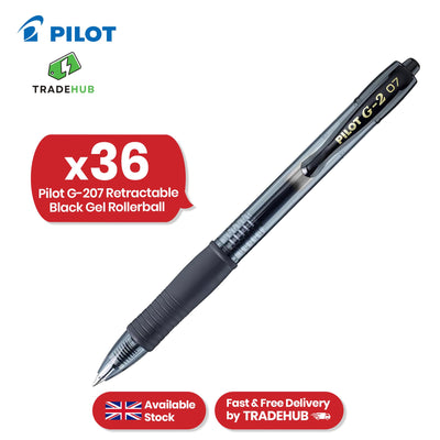 Pilot G-207 Rollerball - 0.4mm Tip Black Writing Pen, Retractable Biro for Notes