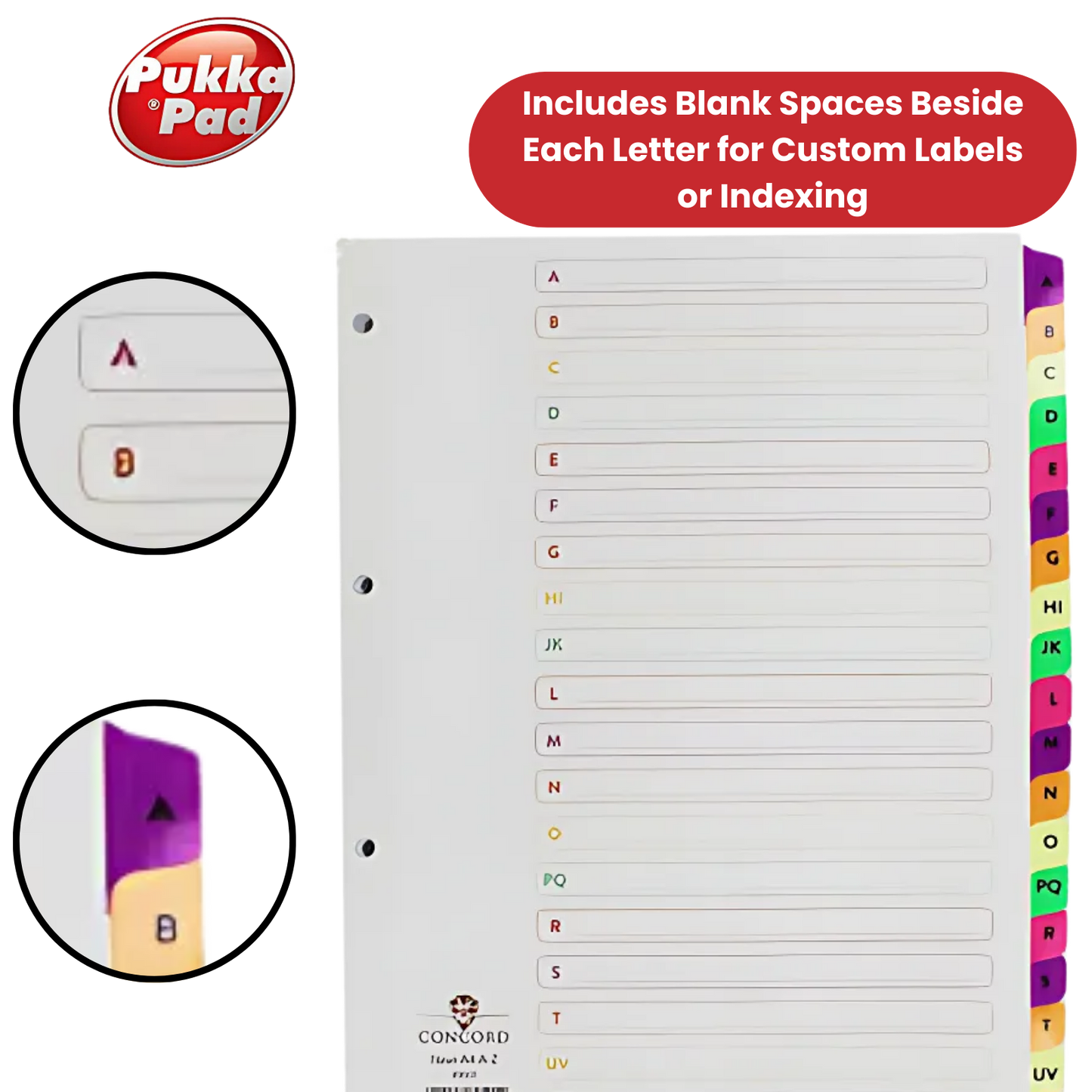 Pukka Multi-Coloured Neon Mylar A-Z Index - 1 to 5 Packs