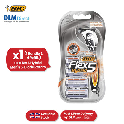 BIC Flex 5 Hybrid, Men's 5-Blade Razors, Precision Blade for Accuracy, Pack with 1 Handle and 4 Refills