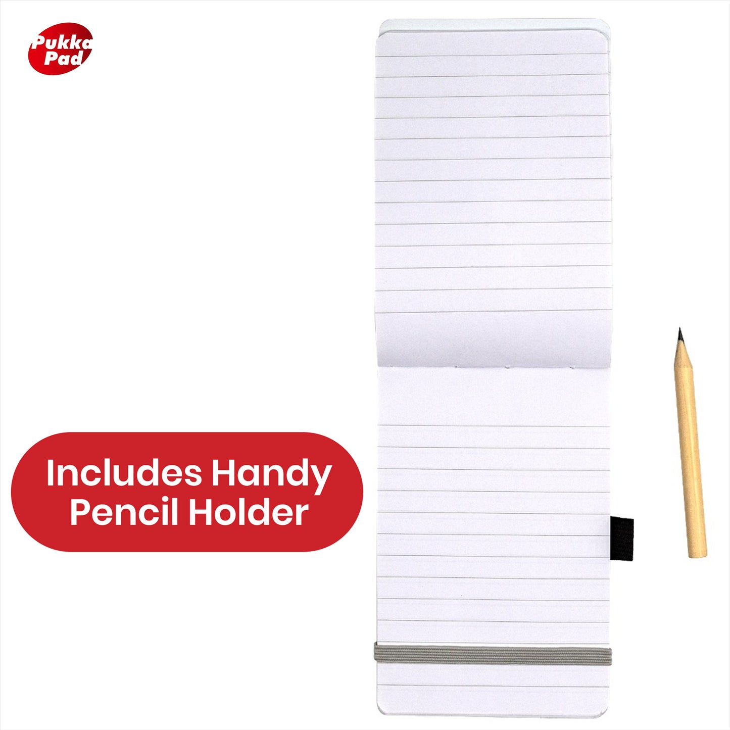 Pukka Pad Pocket Book - 200 Pgs A7 Black Notepad with Pencil & Elastic Strap for Journaling