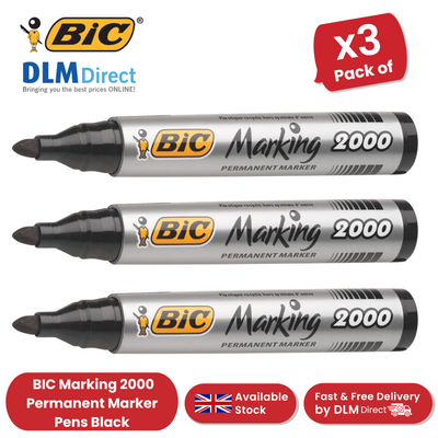 Bic 2000 Permanent Black Bullet Tip Marker - 3 Single Pens