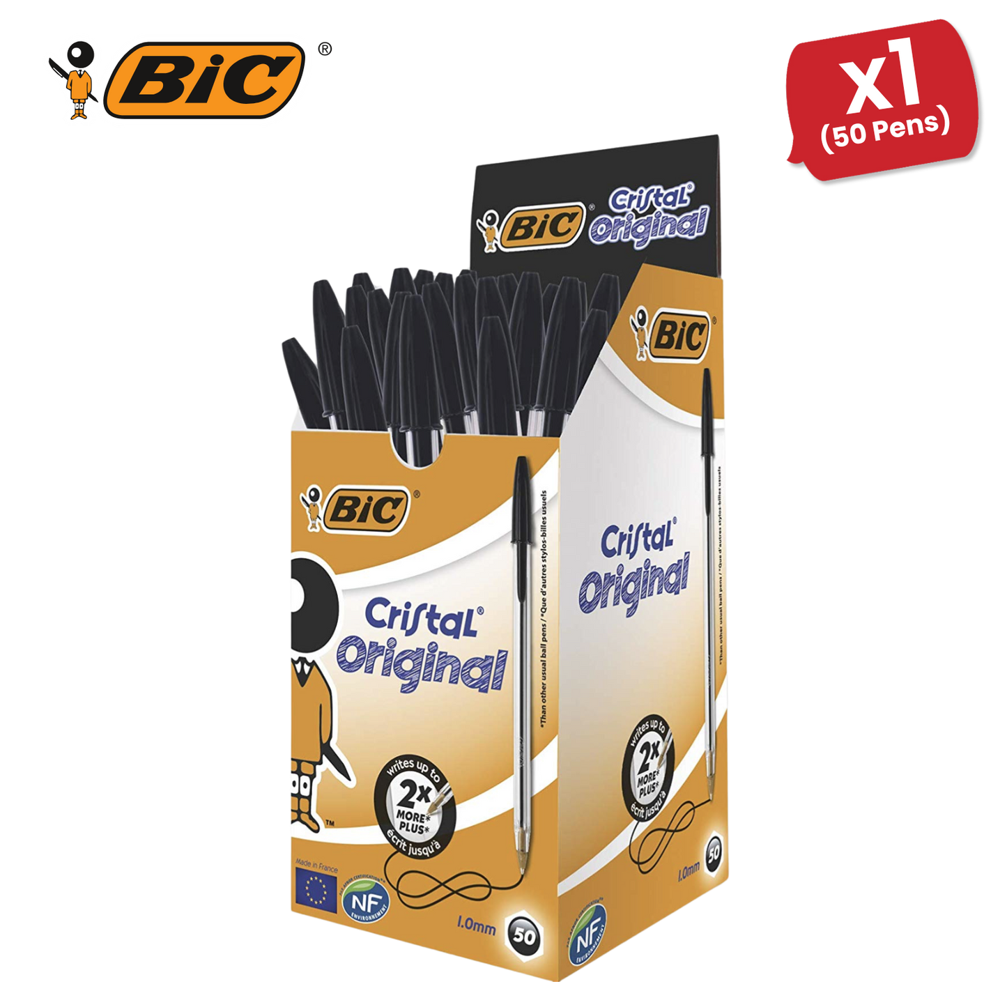 BIC CRISTAL MEDIUM BALL POINT PEN BLACK - BOX OF 50 - 1 to 5 Packs