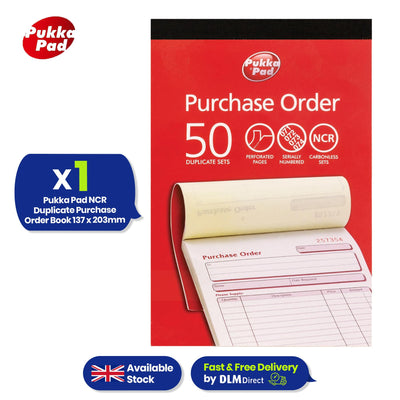 Pukka Pad Purchase Order Book Paper Duplicate NCR Record Book Carbonless Order Pads for Small Business & Office