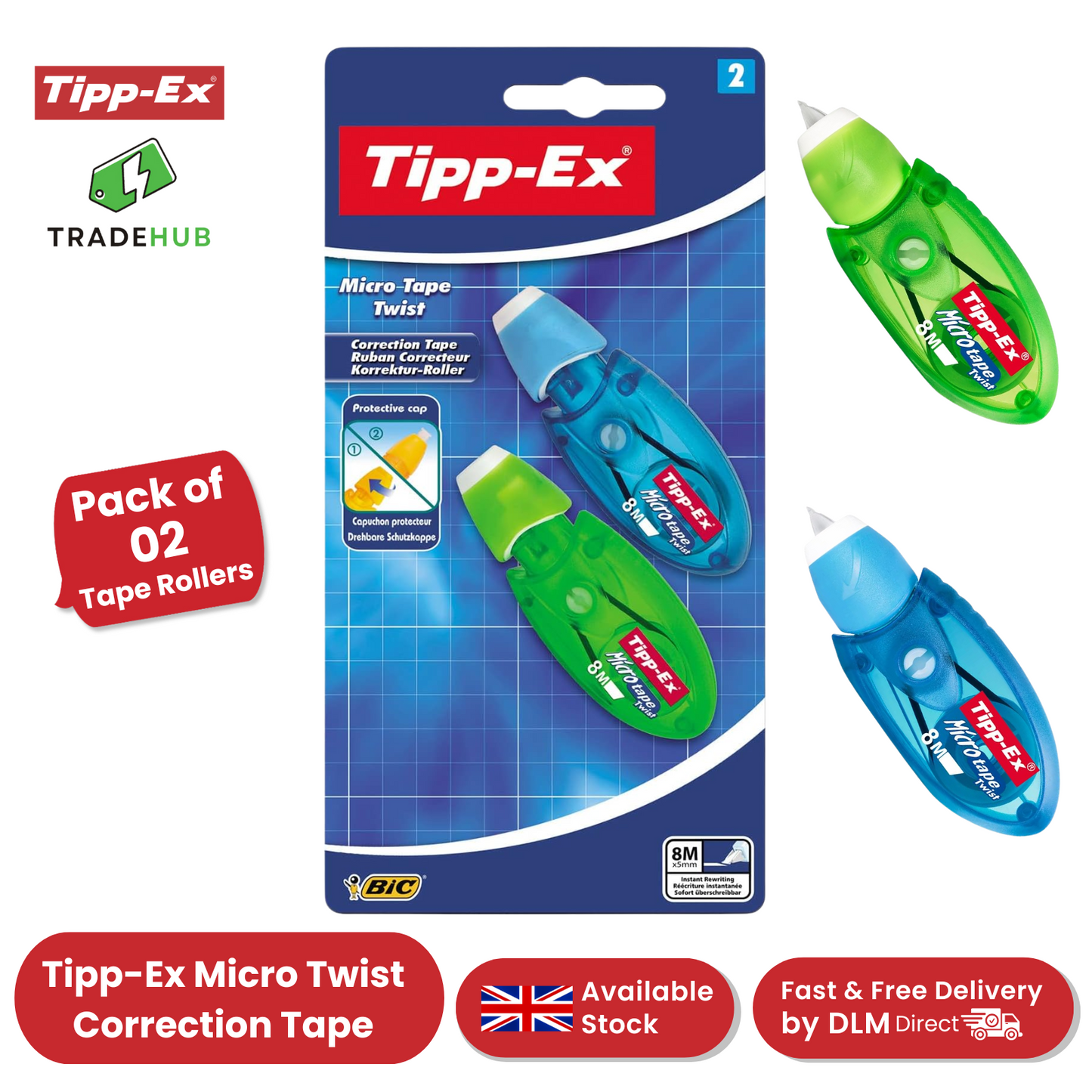 Tipp-Ex Micro Tape Twist Rubans Correcteurs 8 m x 5 mm - Pack of 2 -  1 to 5