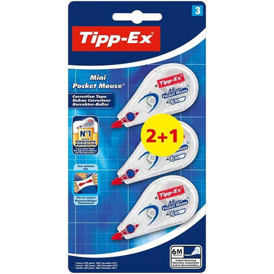 Tipp-Ex Pocket Mouse Correction Tape - Pack of 2 + 1 - Blister Pack of 3 -1 to 5