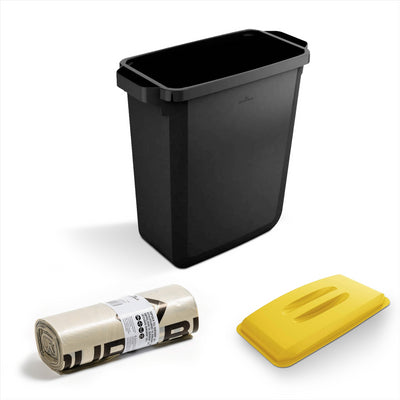 DURABIN 60L Black Bin Set and Yellow Lid & 25x 110L Bin Bags