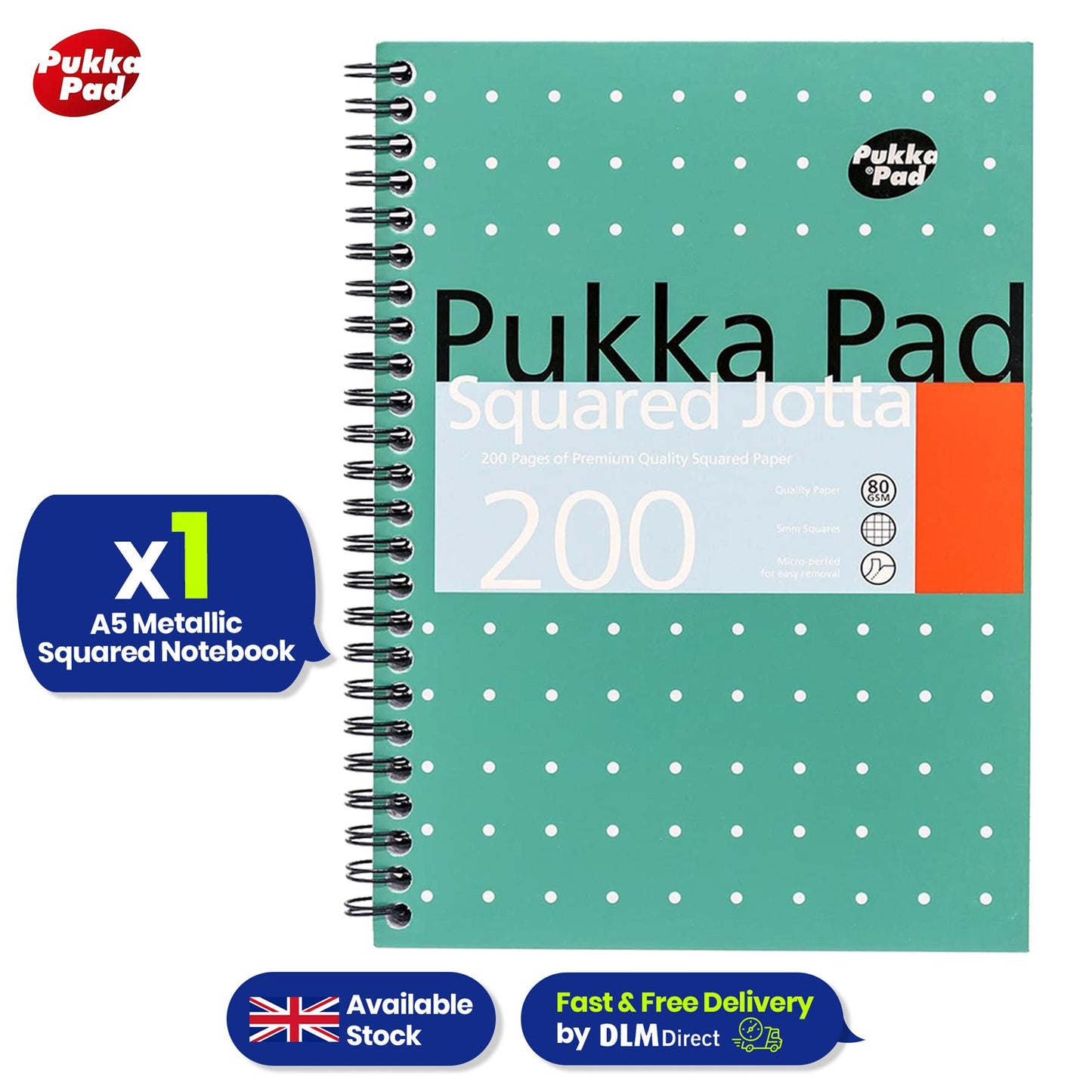 Pukka Pad A5 Squared Jotta Book 1-Pack Wirebound  Notebook, 200 Pages for School & Office