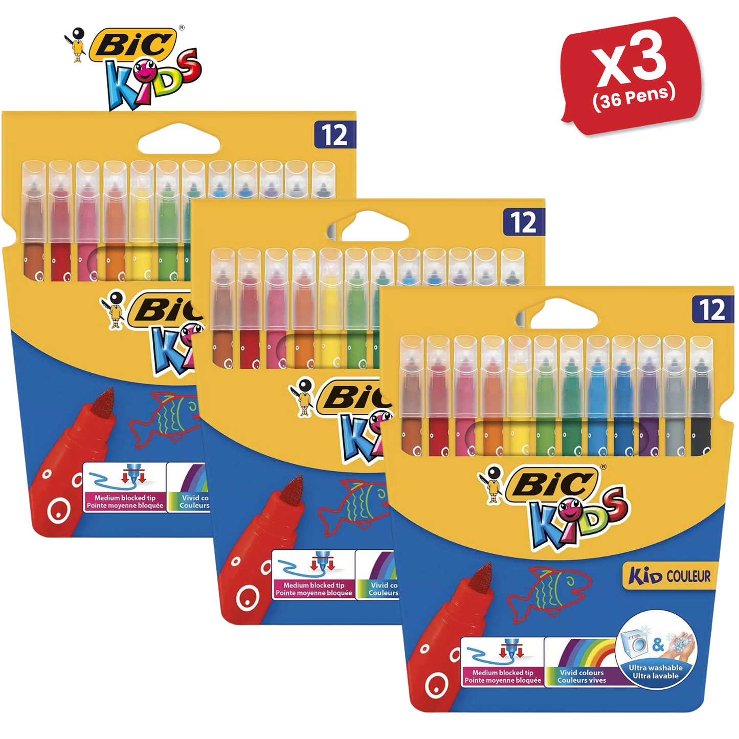 BIC Kids Kid Couleur Baby Colouring Pens Assorted - Pack of 12