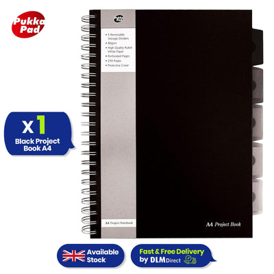 PUKKA PAD A4 Project Book 250 Pages Ruled Paper with Dividers for Work and Study
