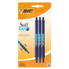 BIC Soft Feel Clic Grip Pens Pack of 3 Blue Ballpoint Pens with 1mm Tip