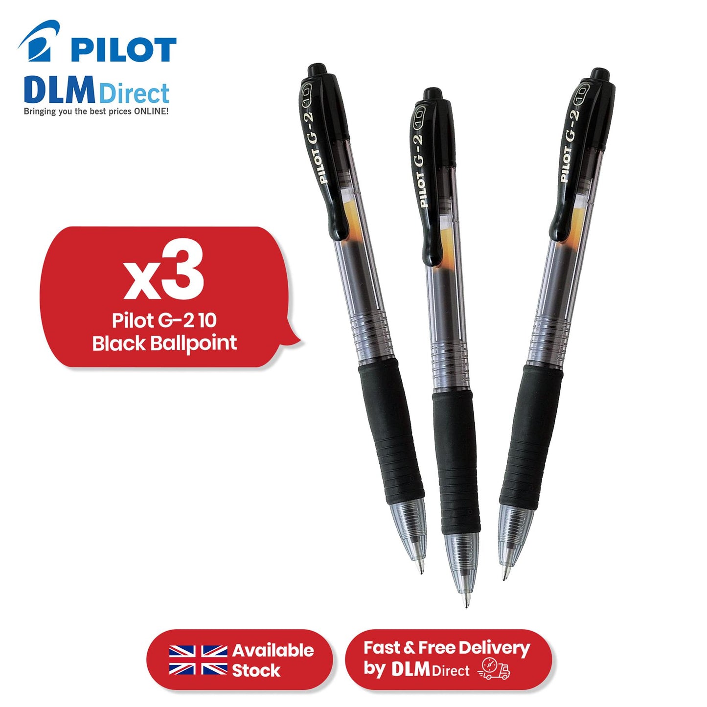 Pilot G-2 10 Broad Rollerball Pen - 0.6mm Tip Retractable Black Biros for Journaling
