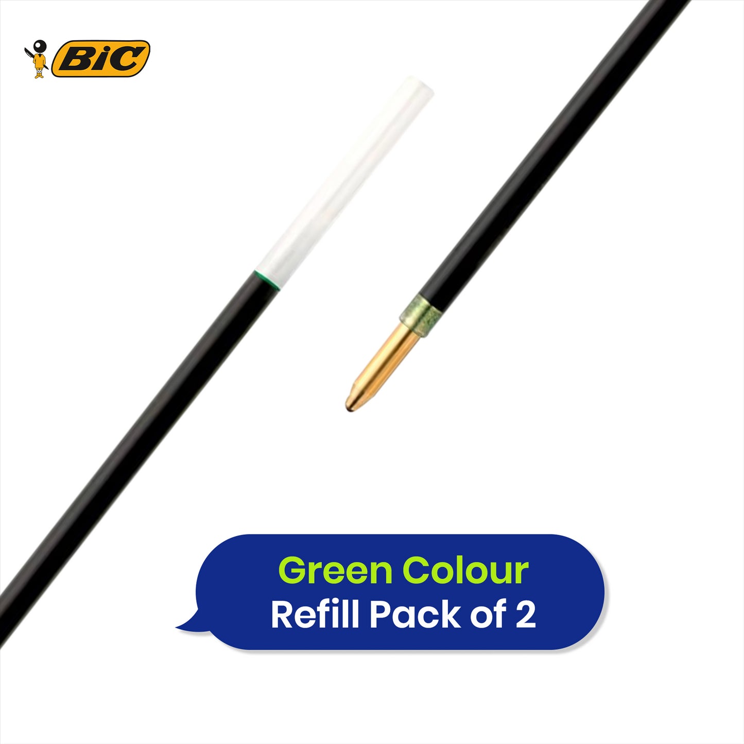 BIC Ballpoint Pen Refills Medium Point 1.00 mm 4 Colours Blue Green Red Black 2 Pack Biros Refill