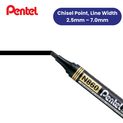 Pentel N860 PERMANENT CHISEL MARKER BLACK - Pack of 12