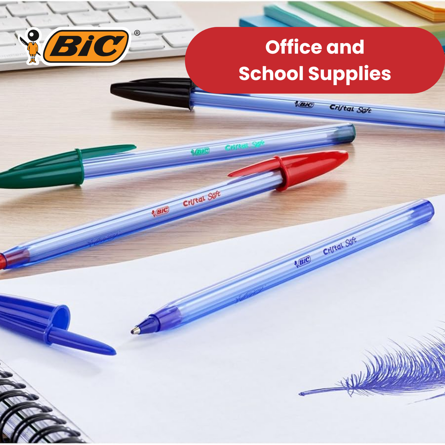 BIC Cristal Soft Black Ballpoint Pens, Smooth And Reliable Writing - Pack of 50