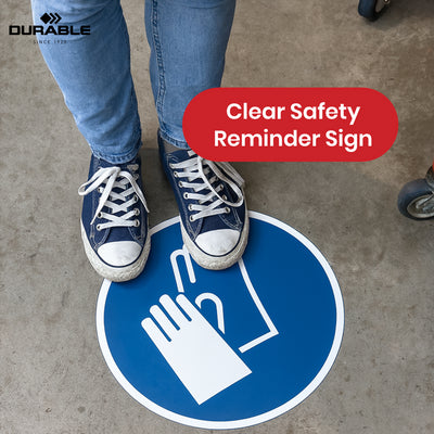 Durable Protective Gloves Floor Sticker - 43cm Blue Safety Sign Self-Adhesive Decal for Workplace