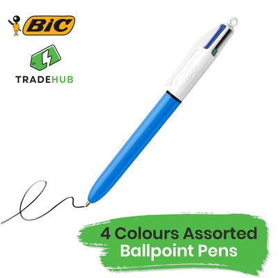 BiC 4 Colours Assorted Ballpoint Pens Medium Nib Assorted Ink - Blister Pack of 6