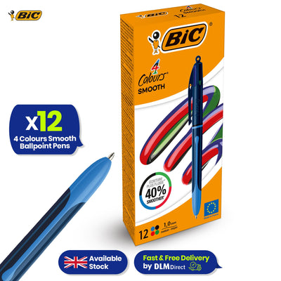 BIC 4-Colour Smooth Pens Pack of 12 Medium Points for Office & Home