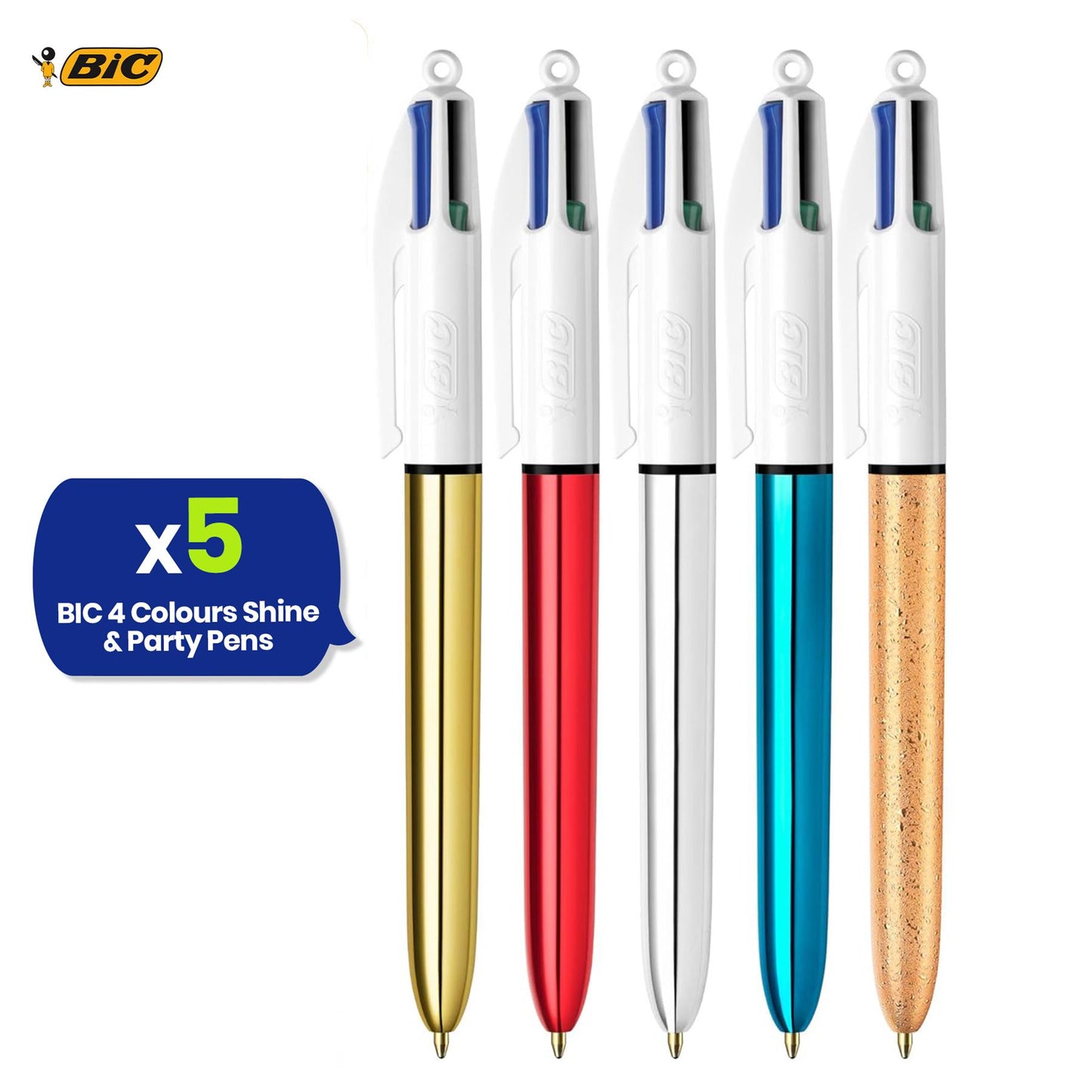 BIC 4 Colours Shine & Party Pens Pack of 5 with 4 Ink Colours in One