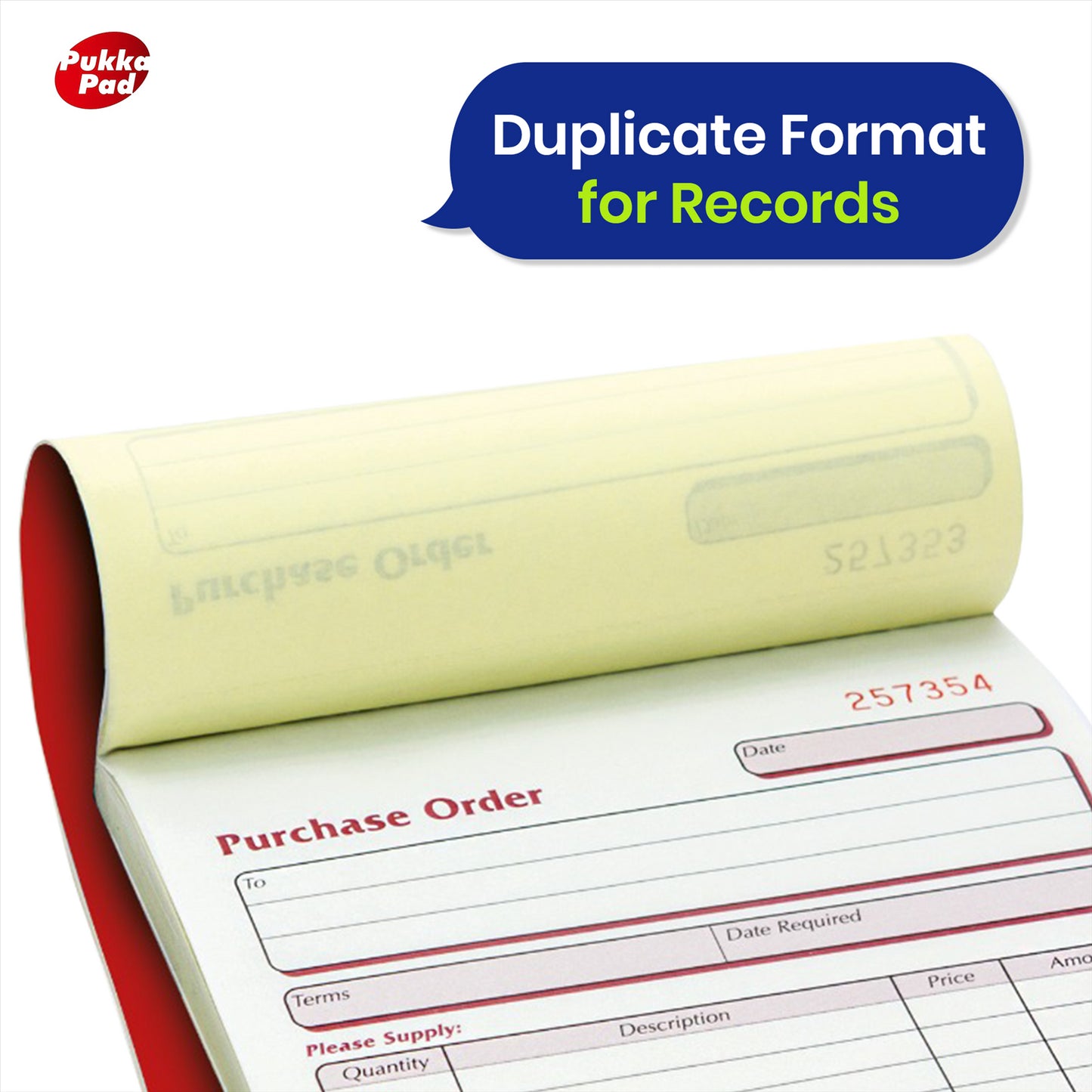 Pukka Pad Purchase Order Book Paper Duplicate NCR Record Book Carbonless Order Pads for Small Business & Office