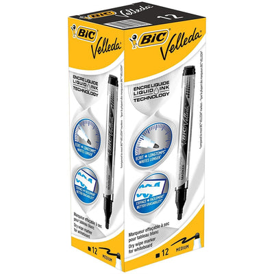 BIC Velleda Liquid Ink Dry Wipe Pocket Markers Black - Pack of 12
