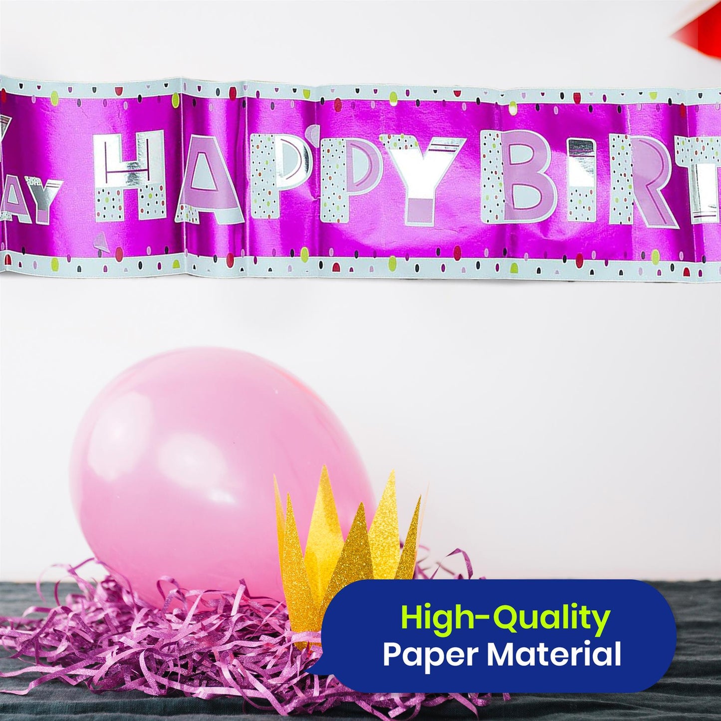 Happy Birthday Pink Recyclable Paper Banner 260cm Party Decor for Kids Adults