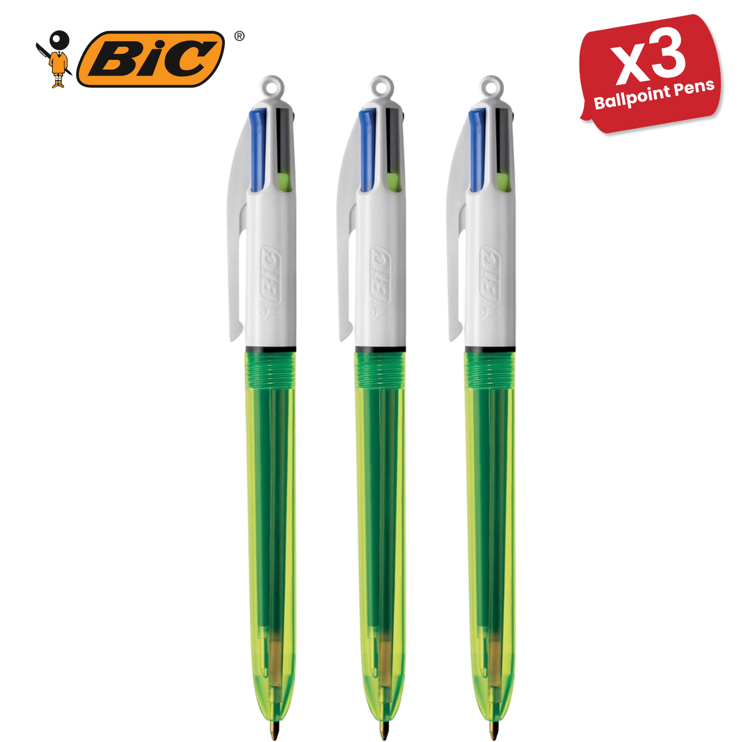 Bic 4 Colours Fluo Retractable Ballpoint Pen - Pack of 1