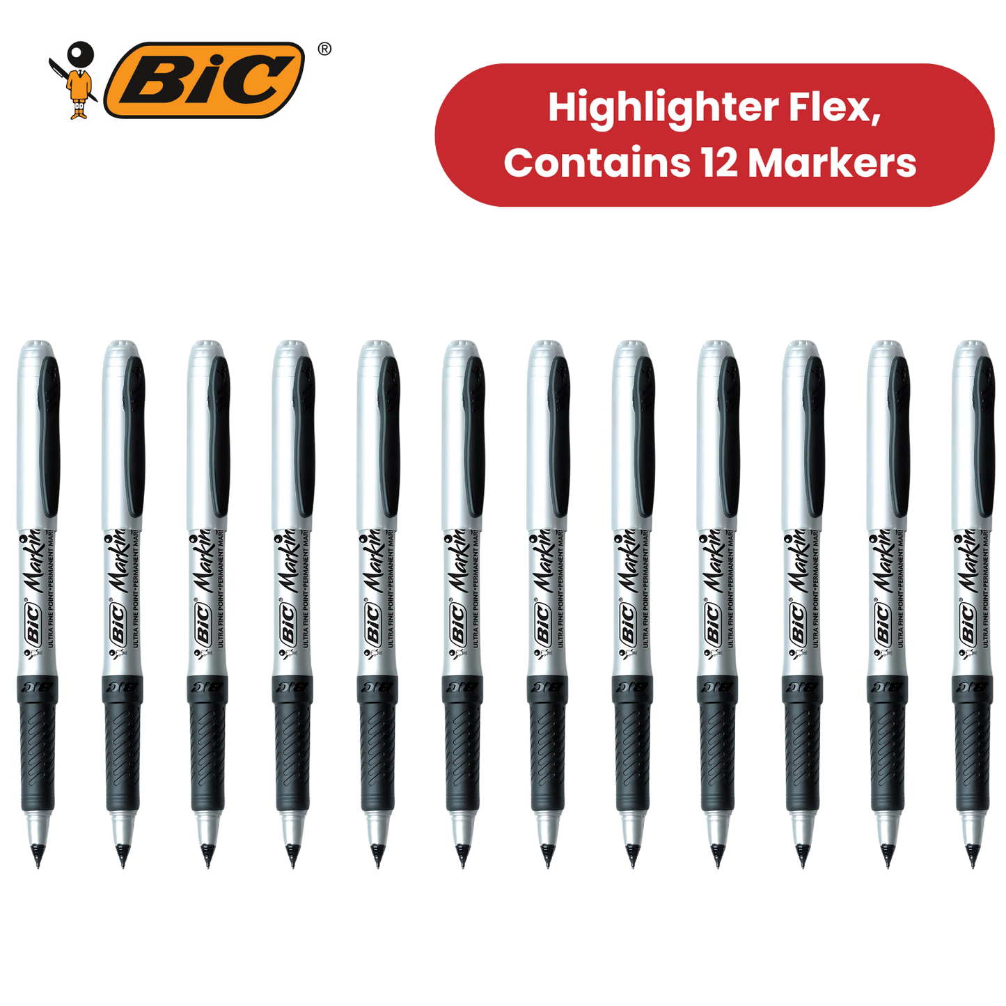 BIC Marking Permanent Markers Ultra Fine Tip Black - Pack of 12 - 1 to 5 Packs