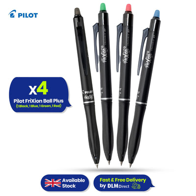Pilot Frixion Ball Plus - Pack of 4 - 1 Black, 1 Blue, 1 Green, 1 Red