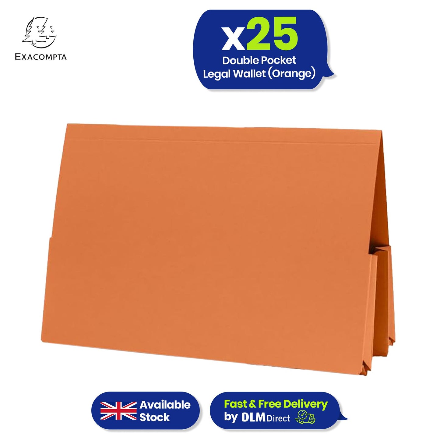 Exacompta Guildhall Double Pocket Legal Wallet, 315gsm Manilla Document Holder, Pack Of 25 (Orange)