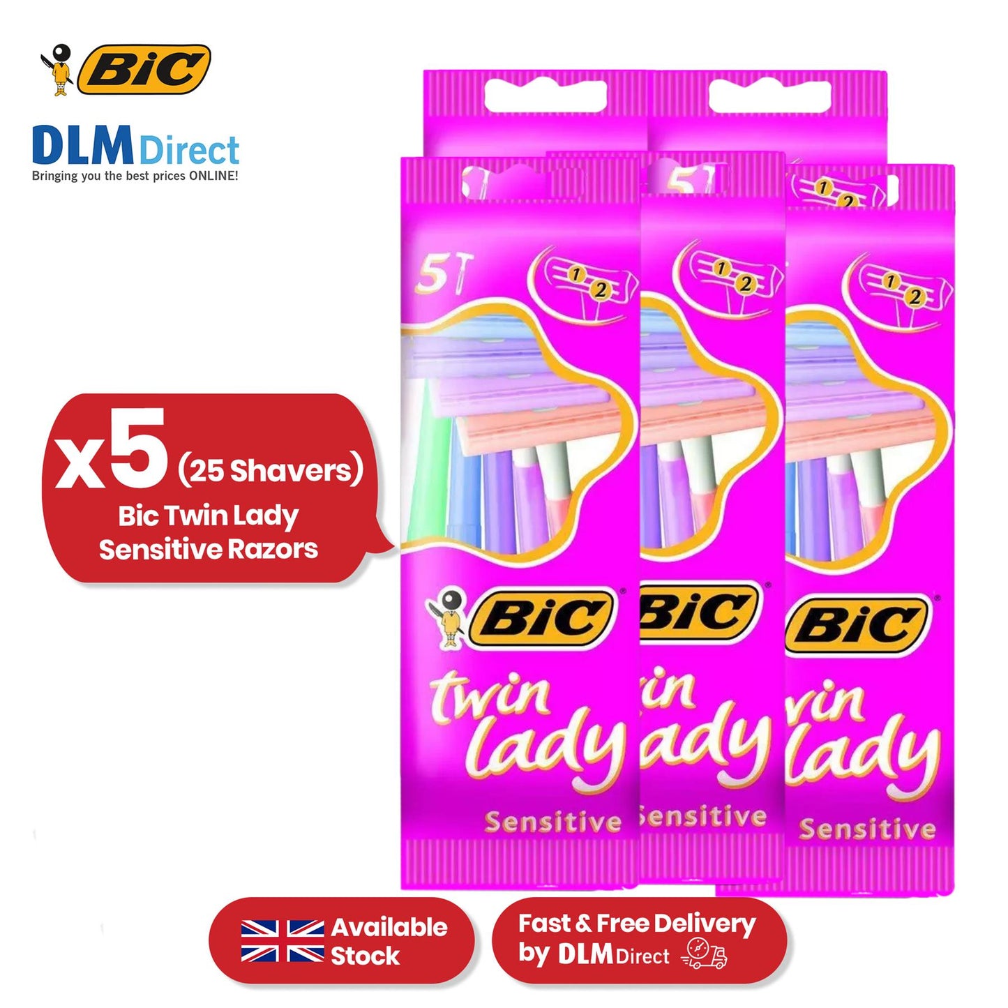 Bic Twin Lady Sensitive Razors - Easy Glide Travel Razor, Sensitive Skin Razors for Women