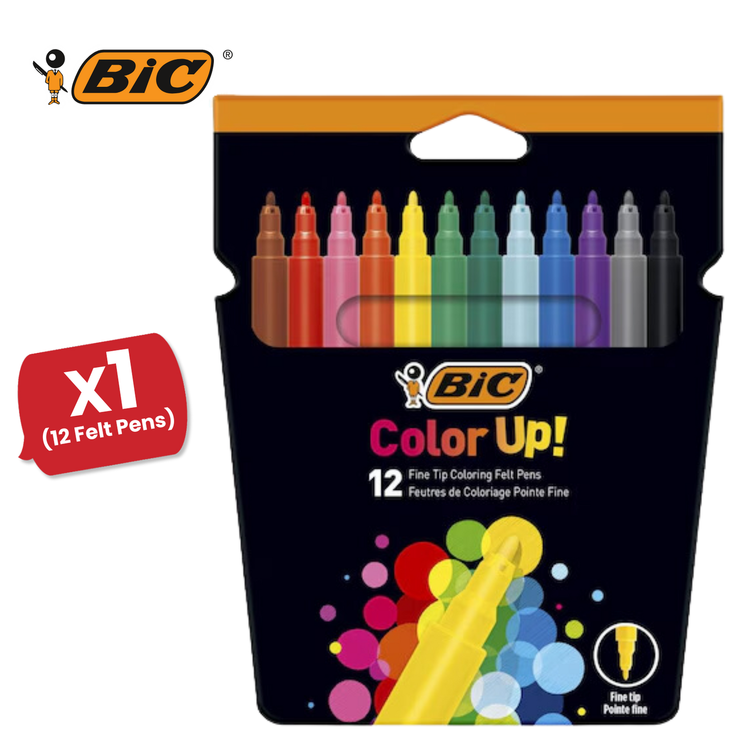 BIC Colour Up Colouring Felt Pens Assorted Colours - Pack of 12 - 1 to 5 Packs
