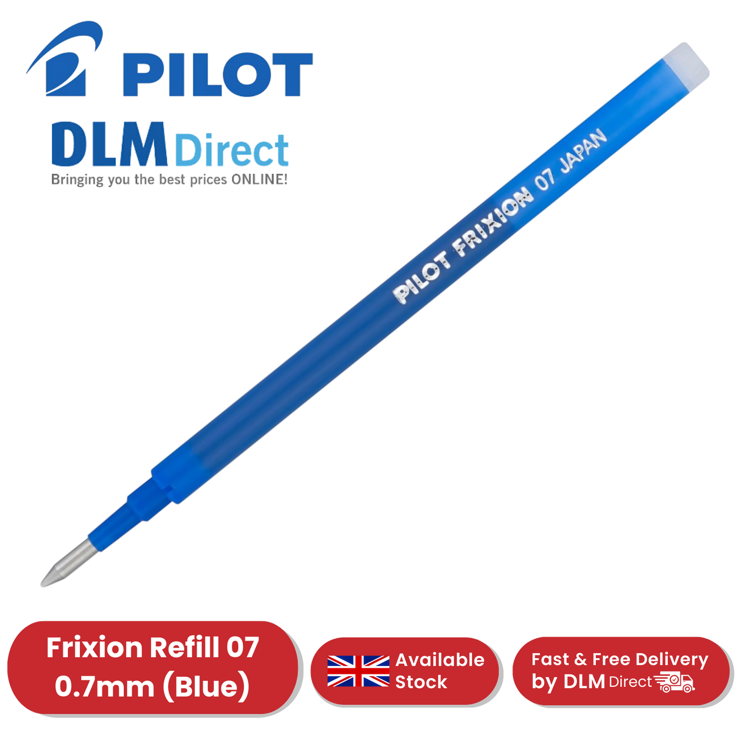 Pilot Frixion Roller Ballpoint Pen Refills 0.7mm Tip Smooth Writing - Blue Ink